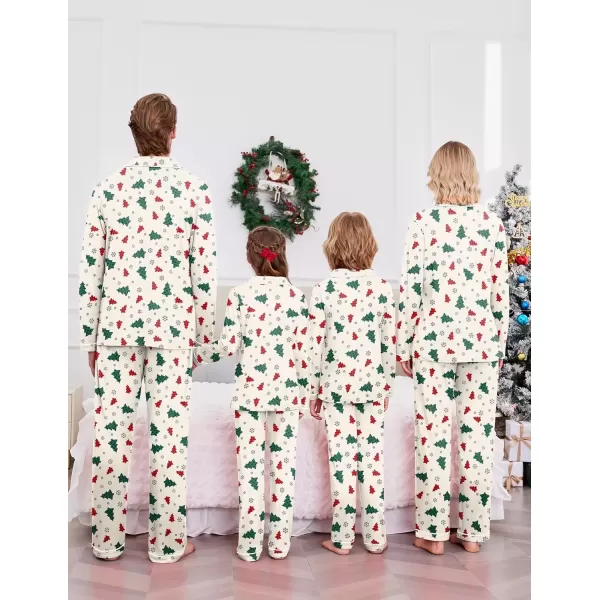 imageEkouaer Christmas Family Matching Pajamas Long Sleeve Button Down Pj Set Festival Party SleepwearWhitePlaid Tree