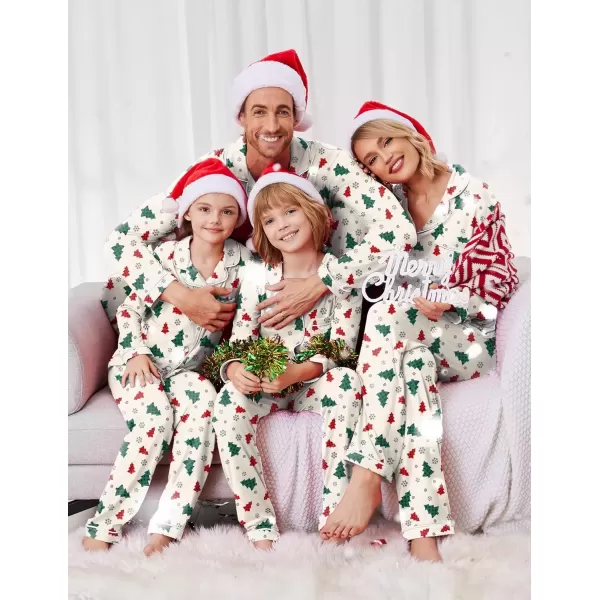 imageEkouaer Christmas Family Matching Pajamas Long Sleeve Button Down Pj Set Festival Party SleepwearWhitePlaid Tree