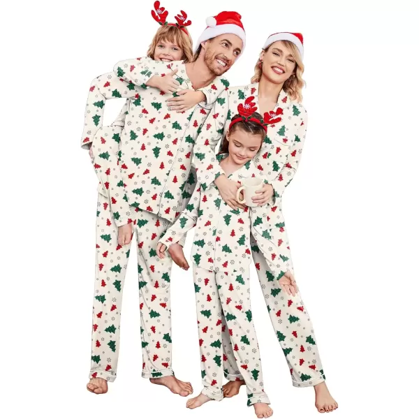 imageEkouaer Christmas Family Matching Pajamas Long Sleeve Button Down Pj Set Festival Party SleepwearWhitePlaid Tree