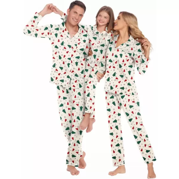 imageEkouaer Christmas Family Matching Pajamas Long Sleeve Button Down Pj Set Festival Party SleepwearWhitePlaid Tree