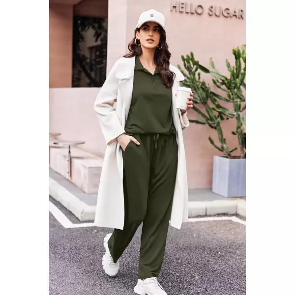 imageEkouaer Lounge Sets for Women 2 Piece Outfits 2024 Long Sleeve Top with Pants Sweatsuit Tracksuit SXXLArmy Green