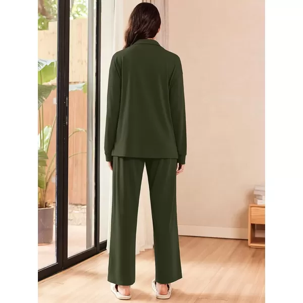 imageEkouaer Lounge Sets for Women 2 Piece Outfits 2024 Long Sleeve Top with Pants Sweatsuit Tracksuit SXXLArmy Green