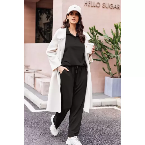 imageEkouaer Lounge Sets for Women 2 Piece Outfits 2024 Long Sleeve Top with Pants Sweatsuit Tracksuit SXXLBlack