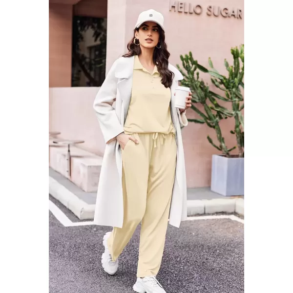 imageEkouaer Lounge Sets for Women 2 Piece Outfits 2024 Long Sleeve Top with Pants Sweatsuit Tracksuit SXXLCapricot