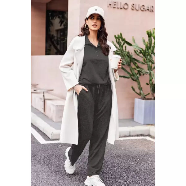 imageEkouaer Lounge Sets for Women 2 Piece Outfits 2024 Long Sleeve Top with Pants Sweatsuit Tracksuit SXXLDark Grey