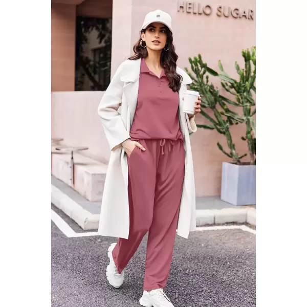 imageEkouaer Lounge Sets for Women 2 Piece Outfits 2024 Long Sleeve Top with Pants Sweatsuit Tracksuit SXXLDusty Rose