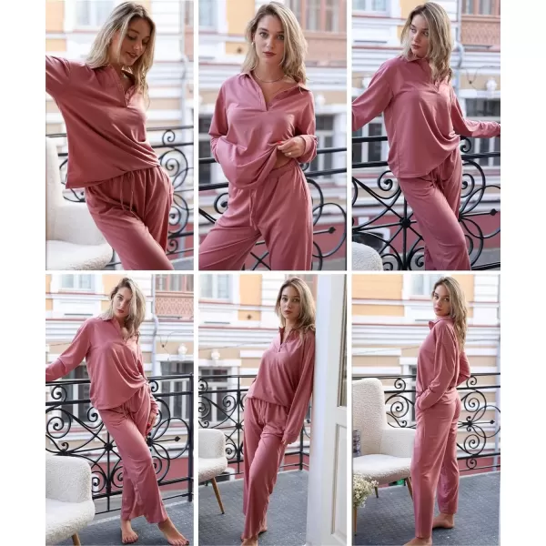 imageEkouaer Lounge Sets for Women 2 Piece Outfits 2024 Long Sleeve Top with Pants Sweatsuit Tracksuit SXXLDusty Rose