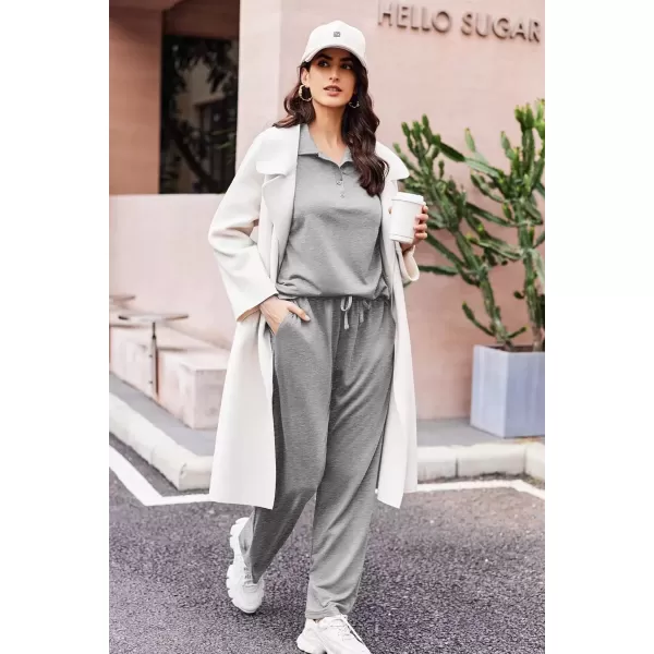 imageEkouaer Lounge Sets for Women 2 Piece Outfits 2024 Long Sleeve Top with Pants Sweatsuit Tracksuit SXXLLight Grey