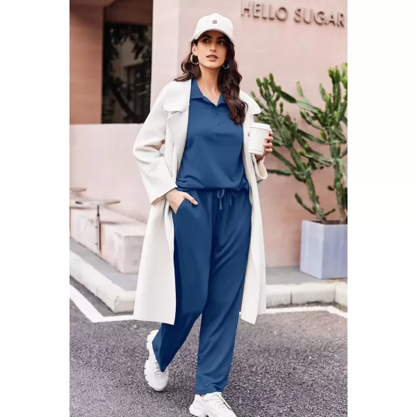 imageEkouaer Lounge Sets for Women 2 Piece Outfits 2024 Long Sleeve Top with Pants Sweatsuit Tracksuit SXXLNavy