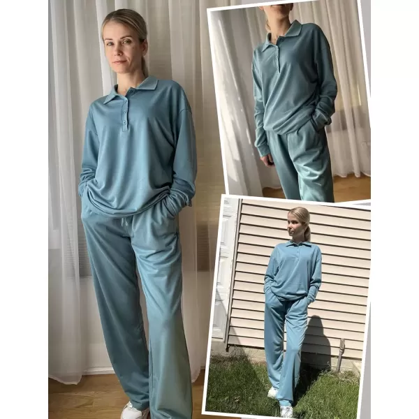 imageEkouaer Lounge Sets for Women 2 Piece Outfits 2024 Long Sleeve Top with Pants Sweatsuit Tracksuit SXXLPeacock Blue