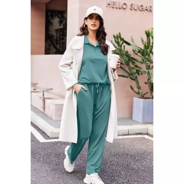 imageEkouaer Lounge Sets for Women 2 Piece Outfits 2024 Long Sleeve Top with Pants Sweatsuit Tracksuit SXXLPeacock Blue