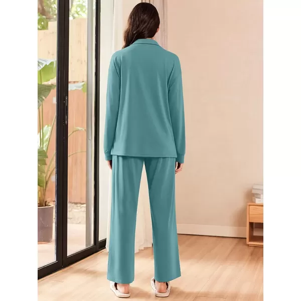 imageEkouaer Lounge Sets for Women 2 Piece Outfits 2024 Long Sleeve Top with Pants Sweatsuit Tracksuit SXXLPeacock Blue