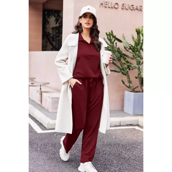 imageEkouaer Lounge Sets for Women 2 Piece Outfits 2024 Long Sleeve Top with Pants Sweatsuit Tracksuit SXXLWine Red