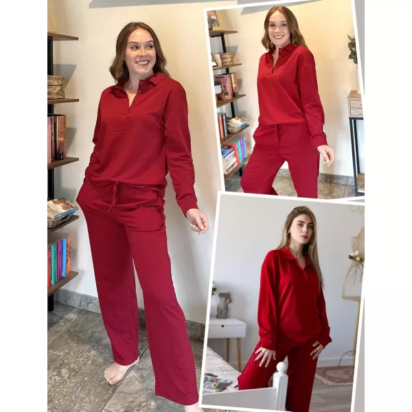 imageEkouaer Lounge Sets for Women 2 Piece Outfits 2024 Long Sleeve Top with Pants Sweatsuit Tracksuit SXXLWine Red