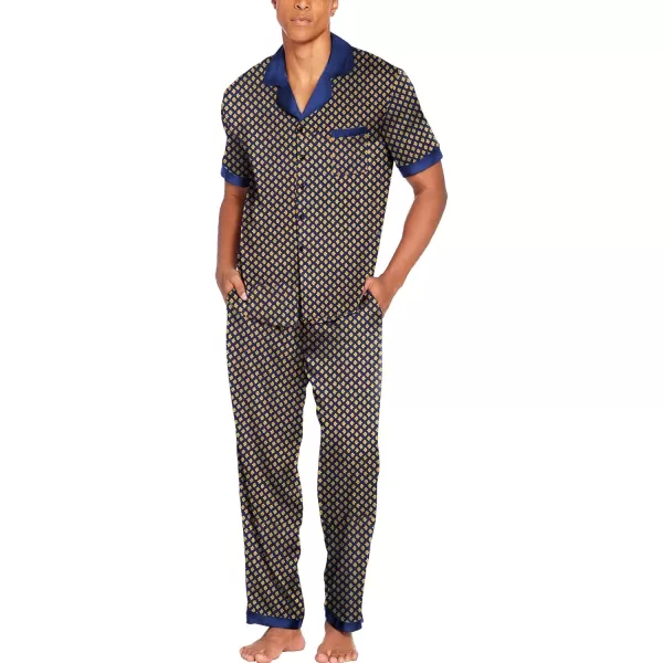 imageEkouaer Men Satin Silk Pajamas Set 2 Piece Button Down Sleepwear Long Pants Loungewear with PocketsYellow Geometric