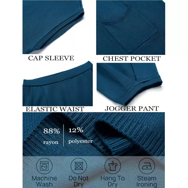 imageEkouaer Womens 2 Piece Lounge Set Cap Sleeve Tops and Jogger Pants Knit Pajama Sweatsuit SXXLClear Blue
