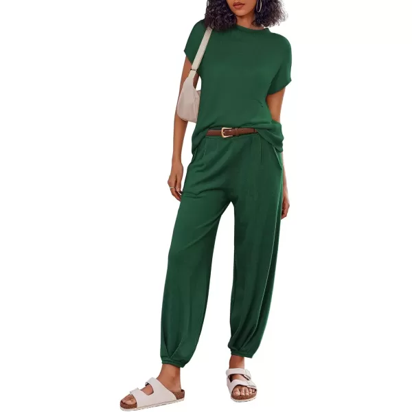 imageEkouaer Womens 2 Piece Lounge Set Cap Sleeve Tops and Jogger Pants Knit Pajama Sweatsuit SXXLDark Green