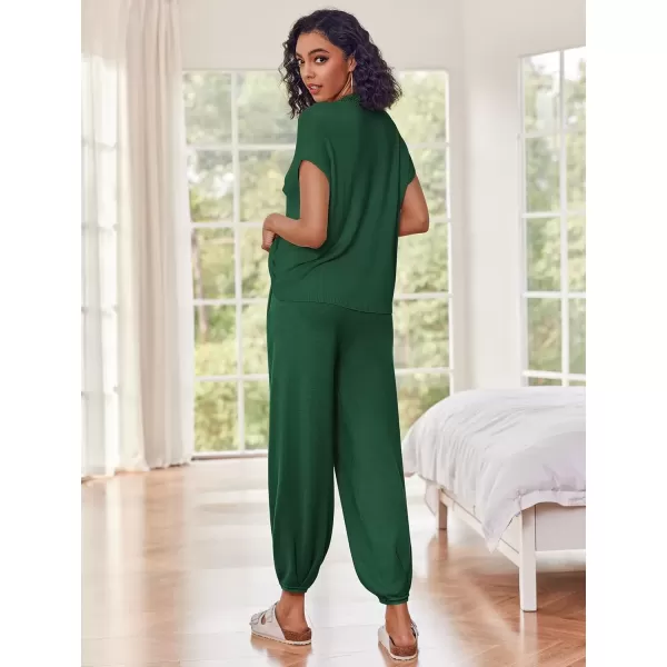 imageEkouaer Womens 2 Piece Lounge Set Cap Sleeve Tops and Jogger Pants Knit Pajama Sweatsuit SXXLDark Green