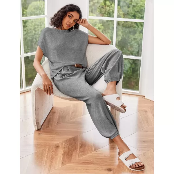 imageEkouaer Womens 2 Piece Lounge Set Cap Sleeve Tops and Jogger Pants Knit Pajama Sweatsuit SXXLDeep Grey