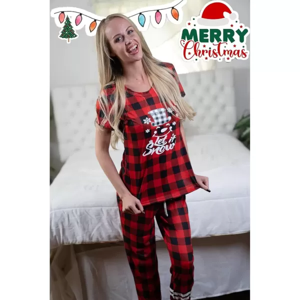 imageEkouaer Womens Pajamas Set Short Sleeve Sleepwear Tops with Long Pants Pjs Set Print NightwearApattern1red Plaid
