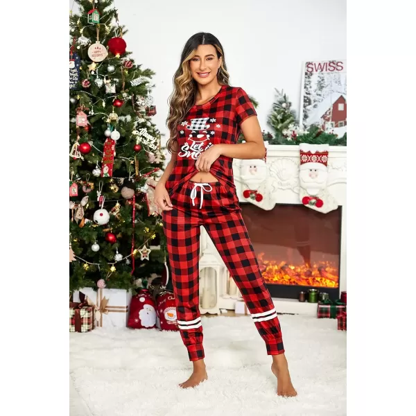 imageEkouaer Womens Pajamas Set Short Sleeve Sleepwear Tops with Long Pants Pjs Set Print NightwearApattern1red Plaid
