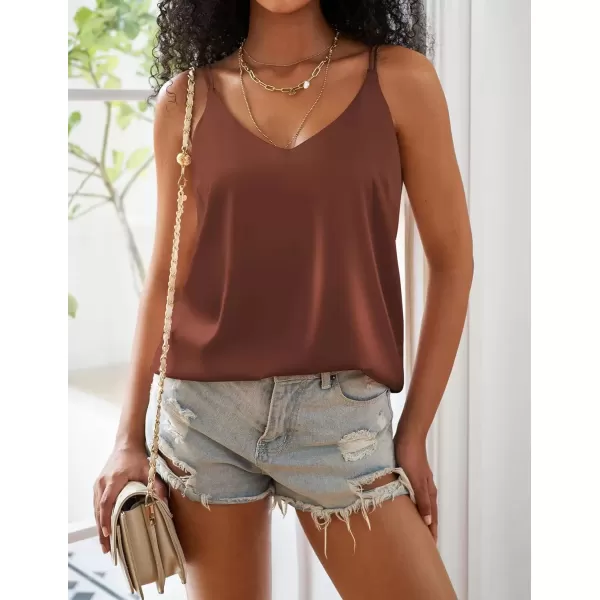 imageEkouaer Womens Silk Satin Camisole Tank Tops V Neck Spaghetti Strap Blouses Cross Back Sleeveless Cami ShirtCaramelchampagne