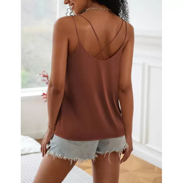 imageEkouaer Womens Silk Satin Camisole Tank Tops V Neck Spaghetti Strap Blouses Cross Back Sleeveless Cami ShirtCaramelchampagne