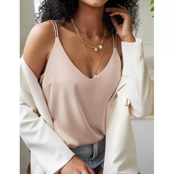imageEkouaer Womens Silk Satin Camisole Tank Tops V Neck Spaghetti Strap Blouses Cross Back Sleeveless Cami ShirtCaramelchampagne