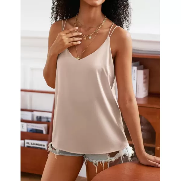 imageEkouaer Womens Silk Satin Camisole Tank Tops V Neck Spaghetti Strap Blouses Cross Back Sleeveless Cami ShirtCaramelchampagne