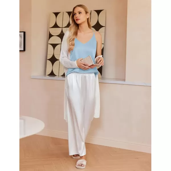 imageEkouaer Womens Silk Satin Camisole Tank Tops V Neck Spaghetti Strap Blouses Cross Back Sleeveless Cami ShirtLight Bluewhite