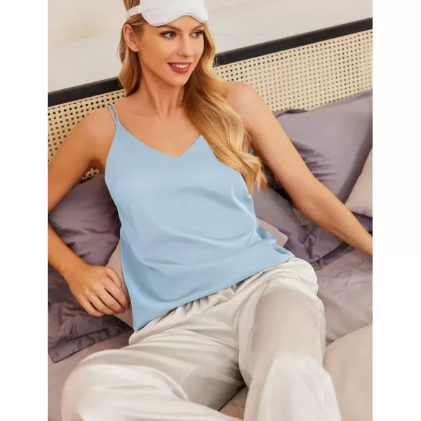 imageEkouaer Womens Silk Satin Camisole Tank Tops V Neck Spaghetti Strap Blouses Cross Back Sleeveless Cami ShirtLight Bluewhite