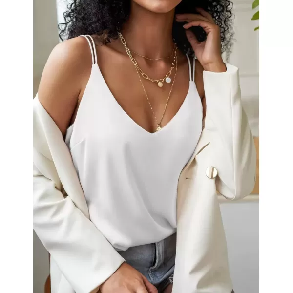 imageEkouaer Womens Silk Satin Camisole Tank Tops V Neck Spaghetti Strap Blouses Cross Back Sleeveless Cami ShirtLight Bluewhite