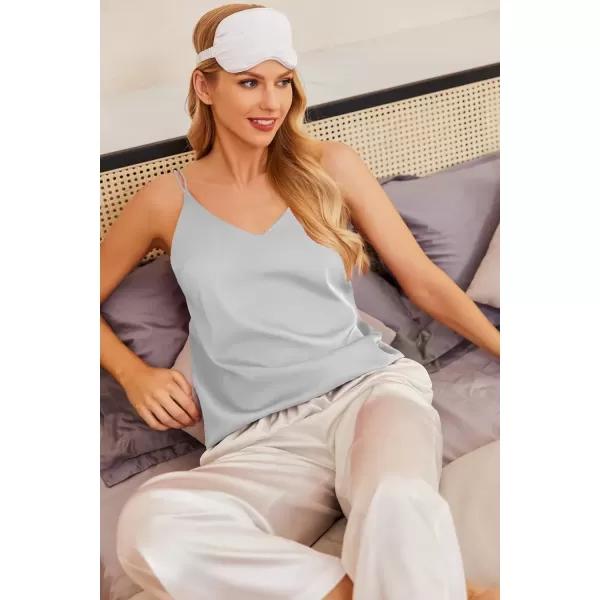 imageEkouaer Womens Silk Satin Camisole Tank Tops V Neck Spaghetti Strap Blouses Cross Back Sleeveless Cami ShirtLight Grey