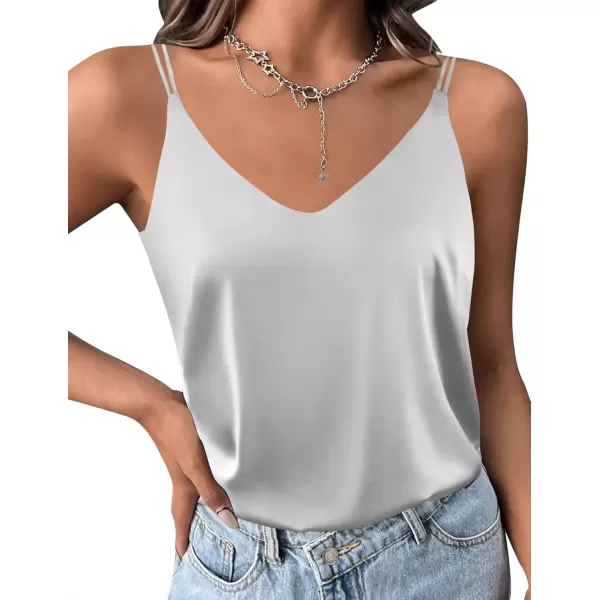 imageEkouaer Womens Silk Satin Camisole Tank Tops V Neck Spaghetti Strap Blouses Cross Back Sleeveless Cami ShirtLight Grey