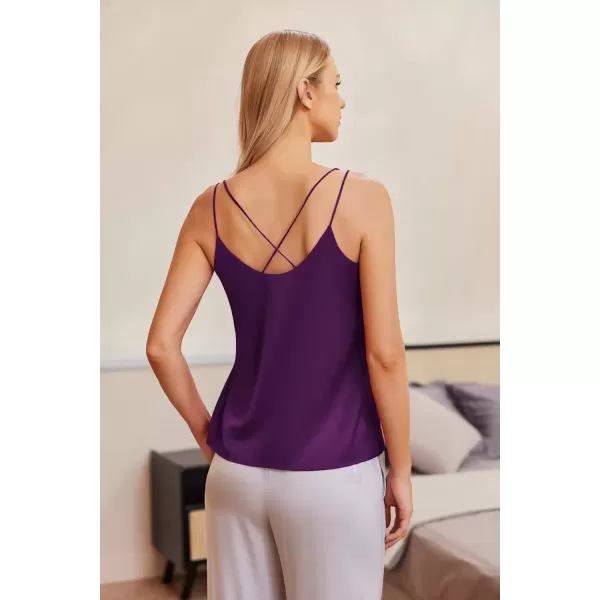 imageEkouaer Womens Silk Satin Camisole Tank Tops V Neck Spaghetti Strap Blouses Cross Back Sleeveless Cami ShirtPurple