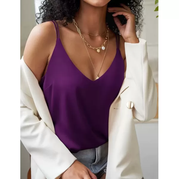 imageEkouaer Womens Silk Satin Camisole Tank Tops V Neck Spaghetti Strap Blouses Cross Back Sleeveless Cami ShirtPurple