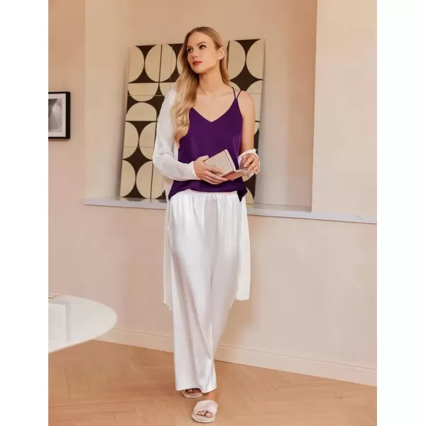 imageEkouaer Womens Silk Satin Camisole Tank Tops V Neck Spaghetti Strap Blouses Cross Back Sleeveless Cami ShirtPurple