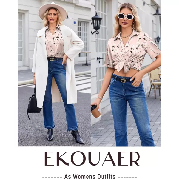 imageEkouaer Womens Silk Satin Pajamas Set Button Down 2 Piece Pjs Wide Leg Long Pants Sleepwear Lounge Set with PocketsKhakiflower