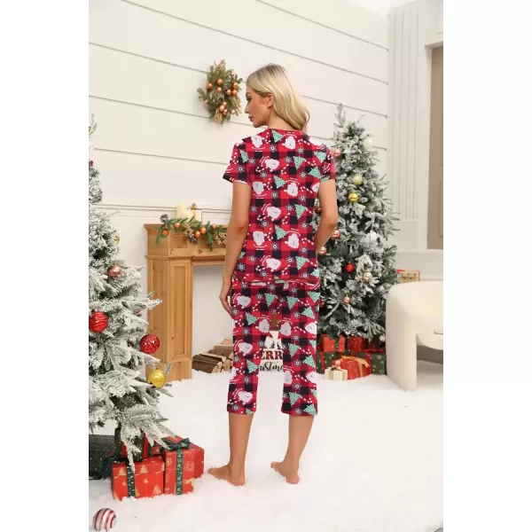 imageEkouaer Womens Sleepwear Capri Pajama Sets Short Sleeve TwoPiece Pjs V Neck Tops ampamp Capri Pants with Pockets S3XLChristmas Santa  Plaid