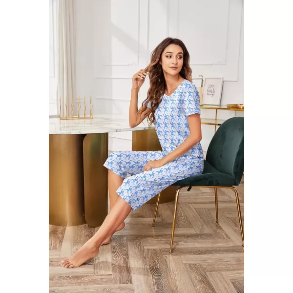 imageEkouaer Womens Sleepwear Capri Pajama Sets Short Sleeve TwoPiece Pjs V Neck Tops ampamp Capri Pants with Pockets S3XLCute Monkey