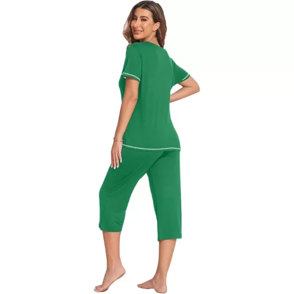 imageEkouaer Womens Sleepwear Capri Pajama Sets Short Sleeve TwoPiece Pjs V Neck Tops ampamp Capri Pants with Pockets S3XLGreen