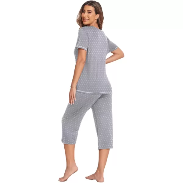 imageEkouaer Womens Sleepwear Capri Pajama Sets Short Sleeve TwoPiece Pjs V Neck Tops ampamp Capri Pants with Pockets S3XLGrey Stars