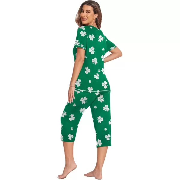 imageEkouaer Womens Sleepwear Capri Pajama Sets Short Sleeve TwoPiece Pjs V Neck Tops ampamp Capri Pants with Pockets S3XLShamrock