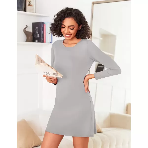 imageEkouaer 2 Pack Long Sleeve Sleep Shirts for Women Soft Night Shirts Pullover Nightgowns Comfy Night Gowns Dress S3XLBlacklight Grey