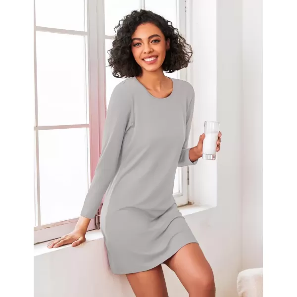 imageEkouaer 2 Pack Long Sleeve Sleep Shirts for Women Soft Night Shirts Pullover Nightgowns Comfy Night Gowns Dress S3XLBlacklight Grey