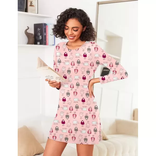imageEkouaer 2 Pack Long Sleeve Sleep Shirts for Women Soft Night Shirts Pullover Nightgowns Comfy Night Gowns Dress S3XLButterflysheep