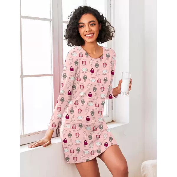 imageEkouaer 2 Pack Long Sleeve Sleep Shirts for Women Soft Night Shirts Pullover Nightgowns Comfy Night Gowns Dress S3XLButterflysheep