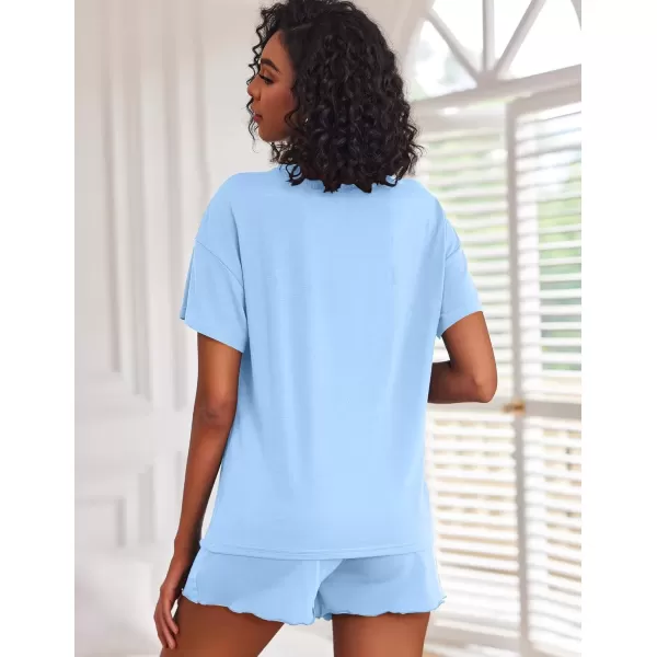 imageEkouaer 2 Pack Womens Pajama Sets Short Sleeve Top with Shorts Soft Comfy Loungewear Sleepwear SXXLBlue SkyLight Blue