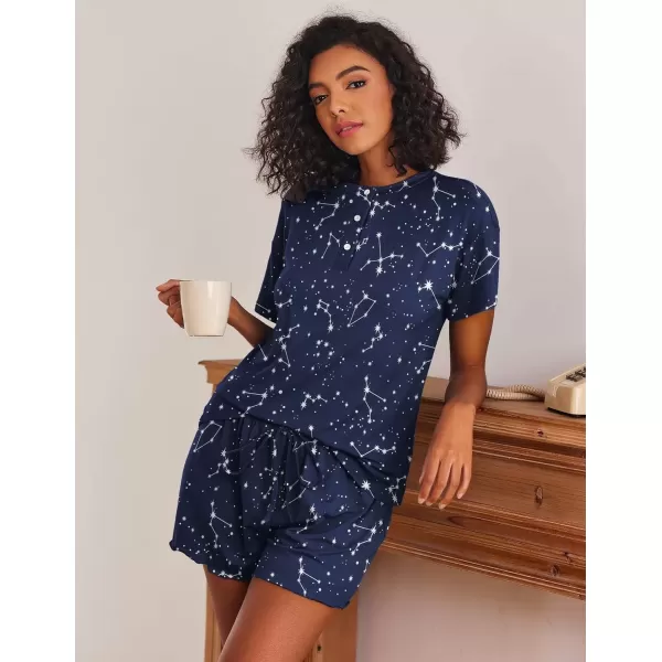 imageEkouaer 2 Pack Womens Pajama Sets Short Sleeve Top with Shorts Soft Comfy Loungewear Sleepwear SXXLBlue SkyLight Blue