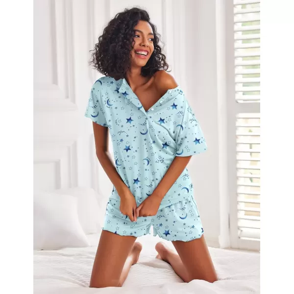 imageEkouaer 2 Pack Womens Pajama Sets Short Sleeve Top with Shorts Soft Comfy Loungewear Sleepwear SXXLBlue StarTie Dye Star